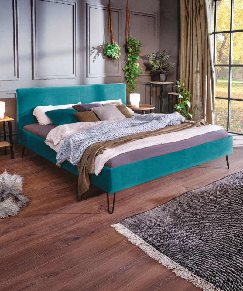 Lit Falco – Tissu bleu et design moderne