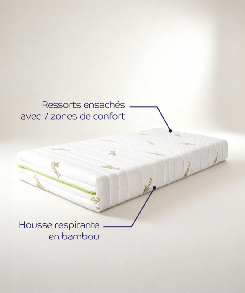 Matelas Paris – Ressorts ensachés et mousse ferme 7 zones