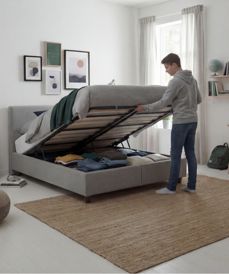 Lit Coffre Madrid – Sommier intégré et coffre de rangement