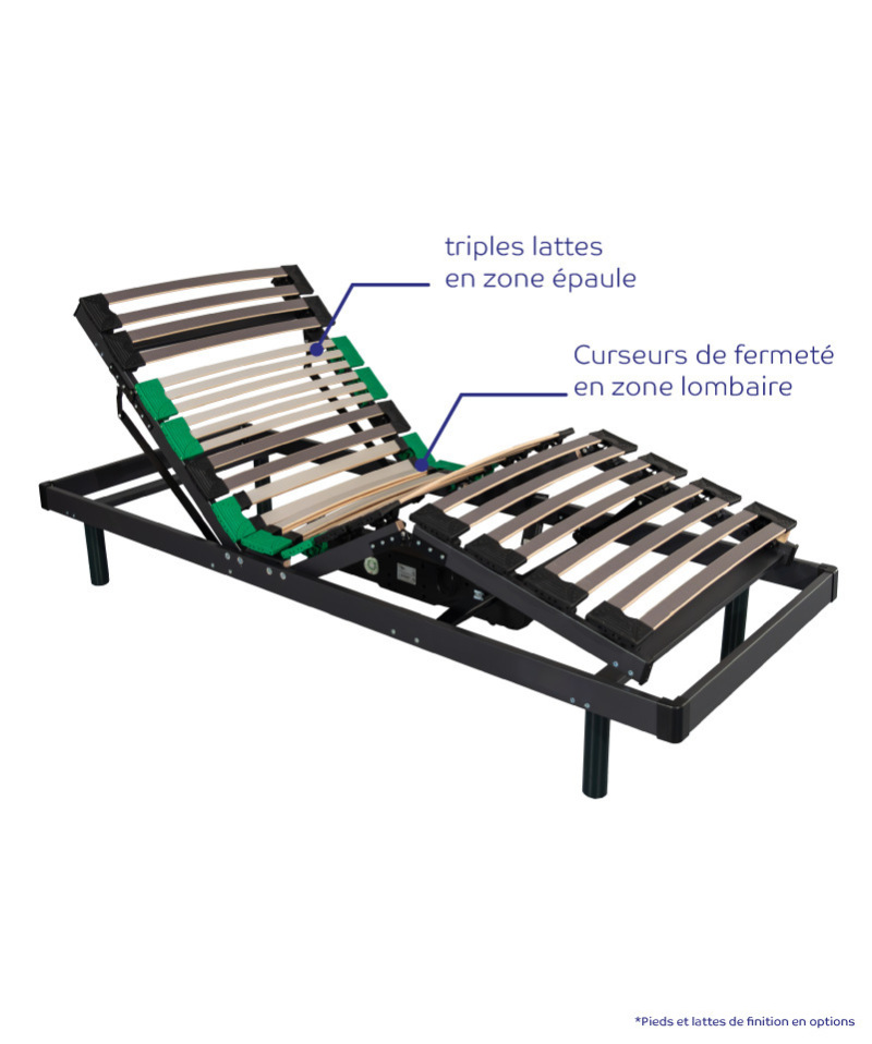 Sommier Virtuose Électrique – Double lattes zone & lombaire réglable