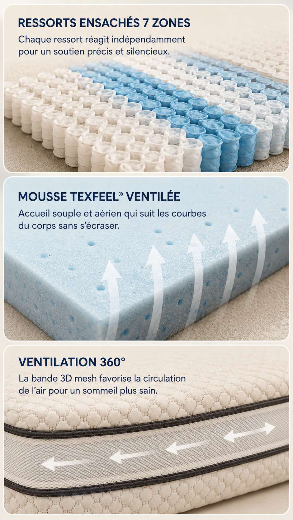 USP du matelas Roma ventilé ressorts et mousse
