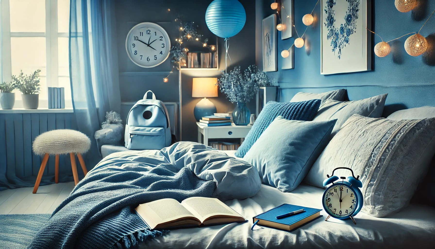 Matelas avec un réveil posé dessus illustrant la rentrée