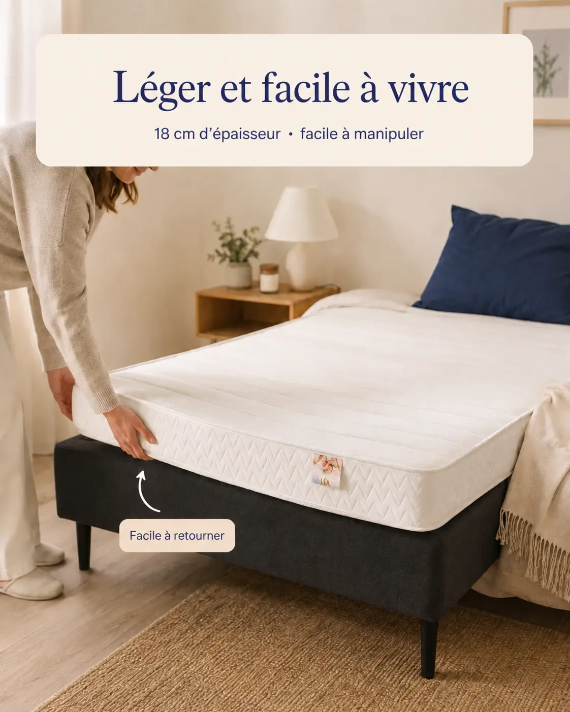Matelas Léa, léger et facile à vivre