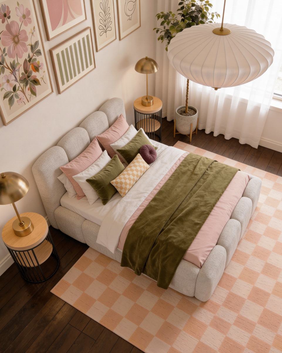 vue du dessus du lit Clover dans une ambiance lumineuse et fun