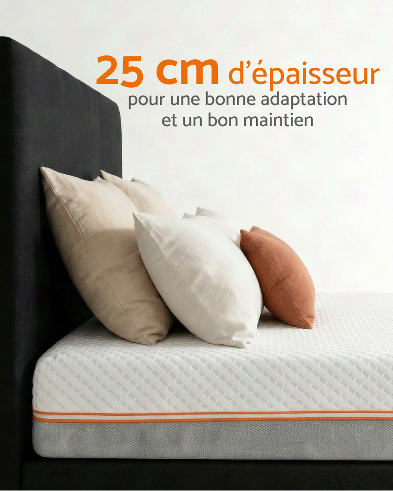 Zoom sur les 25 cm du matelas offrant un bon maintien et une grande adaptabilité