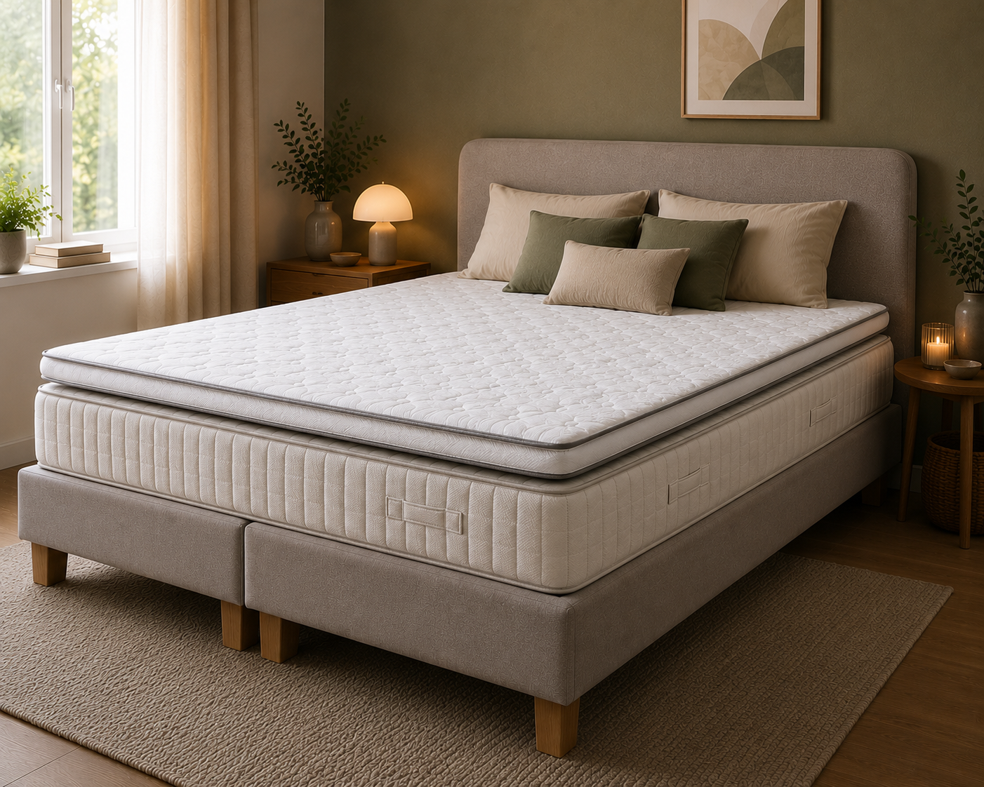 Ambiance de chambre avec le surmatelas disposé sur le matelas